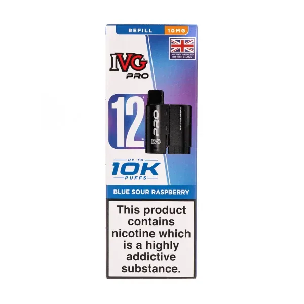 Blue Sour Raspberry Pro 12 Prefilled Pod + Refill by IVG (10mg) in Blueberry UK