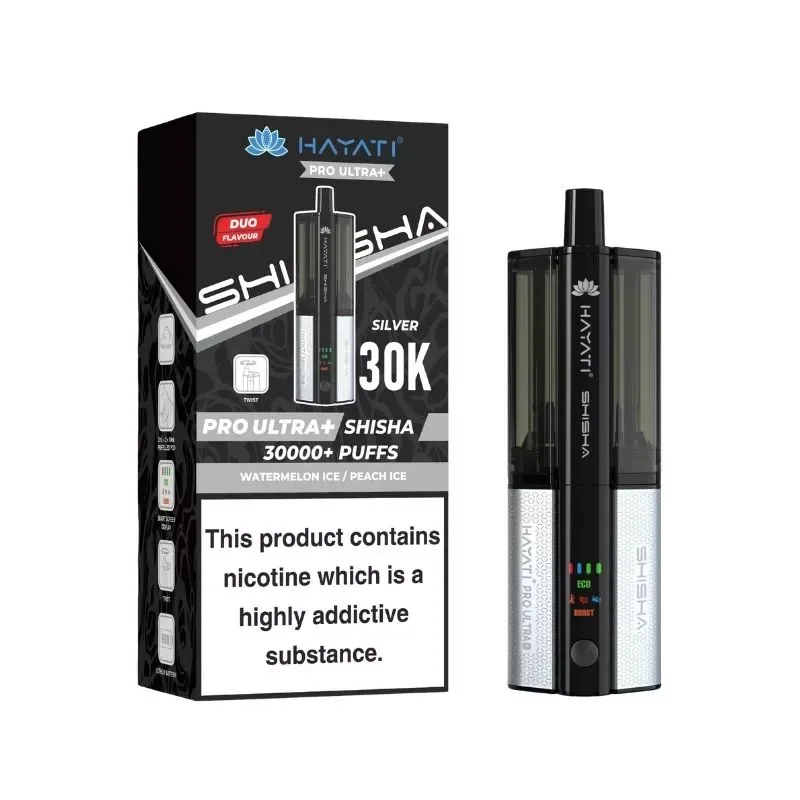 Hayati Pro Ultra Plus Shisha 30K Prefilled Pod Kit Watermelon Ice Peach Ice UK