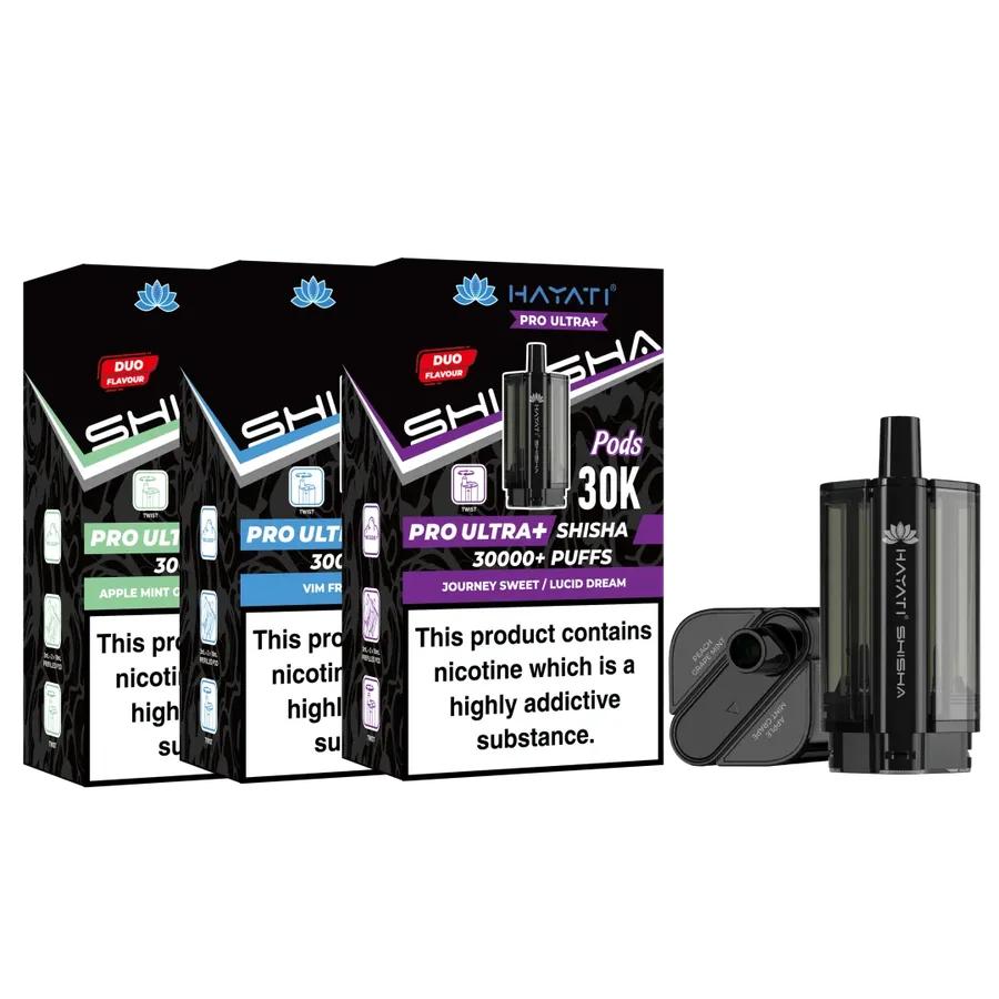Box Of 10 Hayati Pro Ultra Plus Shisha 30K Pods in 10 Best Flavours Mix Box UK