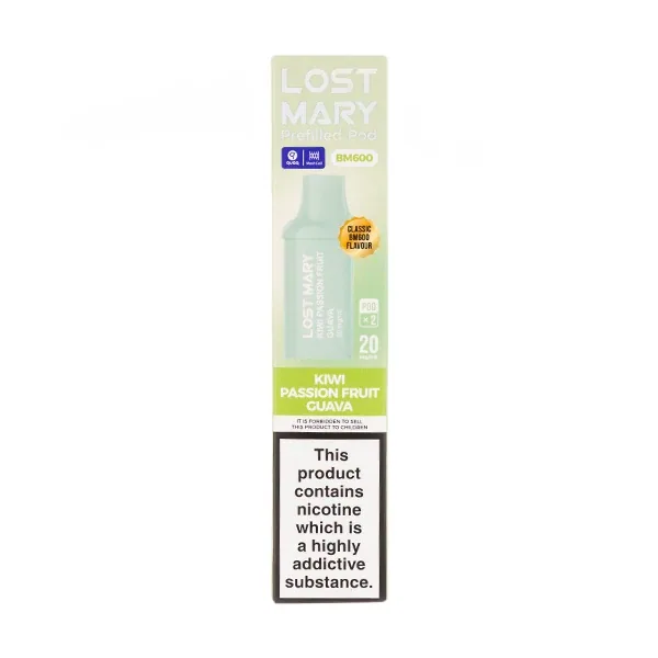 Kiwi Passion Fruit Guava BM600 Prefilled Pods by Lost Mary UK